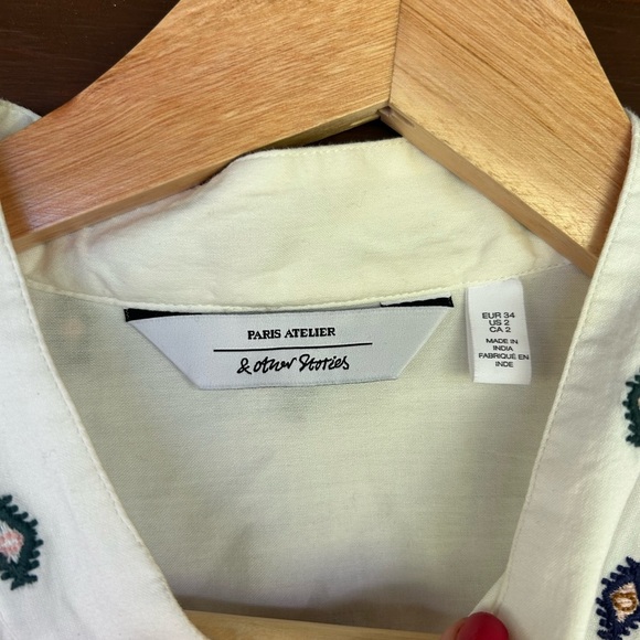 & Other Stories White Shirt with Multicolor Pattern Size 2 - Picture 3 of 5